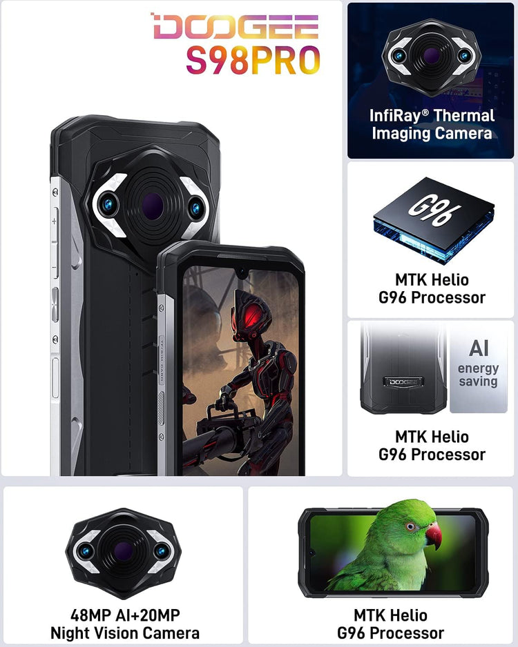 DOOGEE S98 Pro 8GB+256GB Rugged Phone 6000mAh Thermal Imaging Camera Phone  6.3'' FHD+ 20MP Night Vision Helio G96 Cellphone